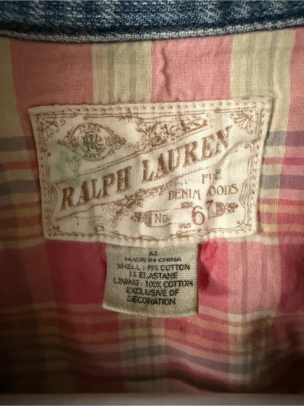 Ralph Lauren Light Blue Denim Jacket with Pink Plaid Lining